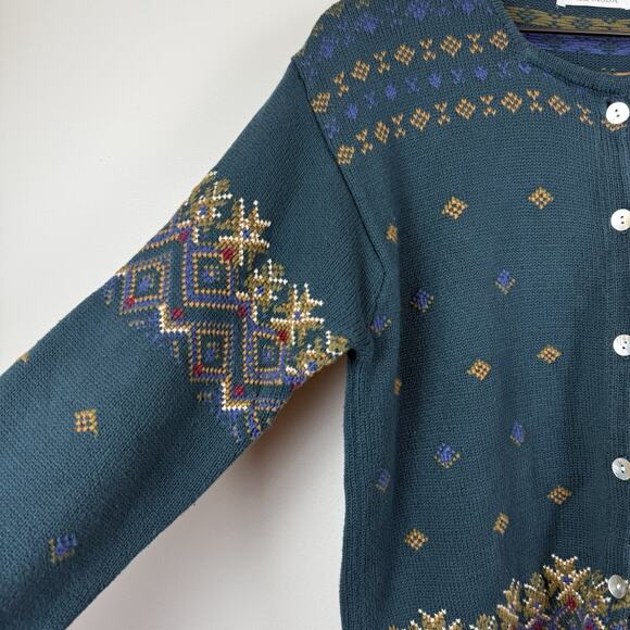 VTG Le Moda Knitwear Cardigan Sweater Womens M Button Up Dainty Cottage Grandma - Picture 5 of 8